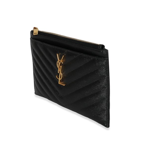 Saint Laurent Black Graine De Poudre Bill Zip Pouch - Picture 2 of 7